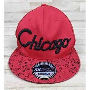 KB Ethos Chicago Snapback Hat Red Black Splatter Brim Adjustable Cap Streetwear
